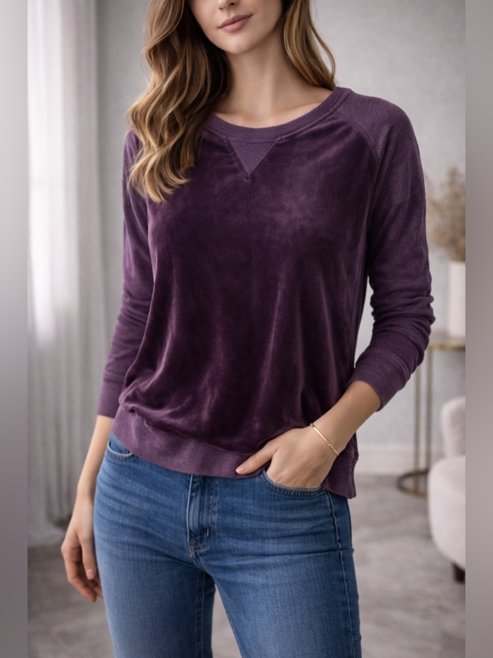 Alfani Velvet Long-Sleeve Pullover in Plum